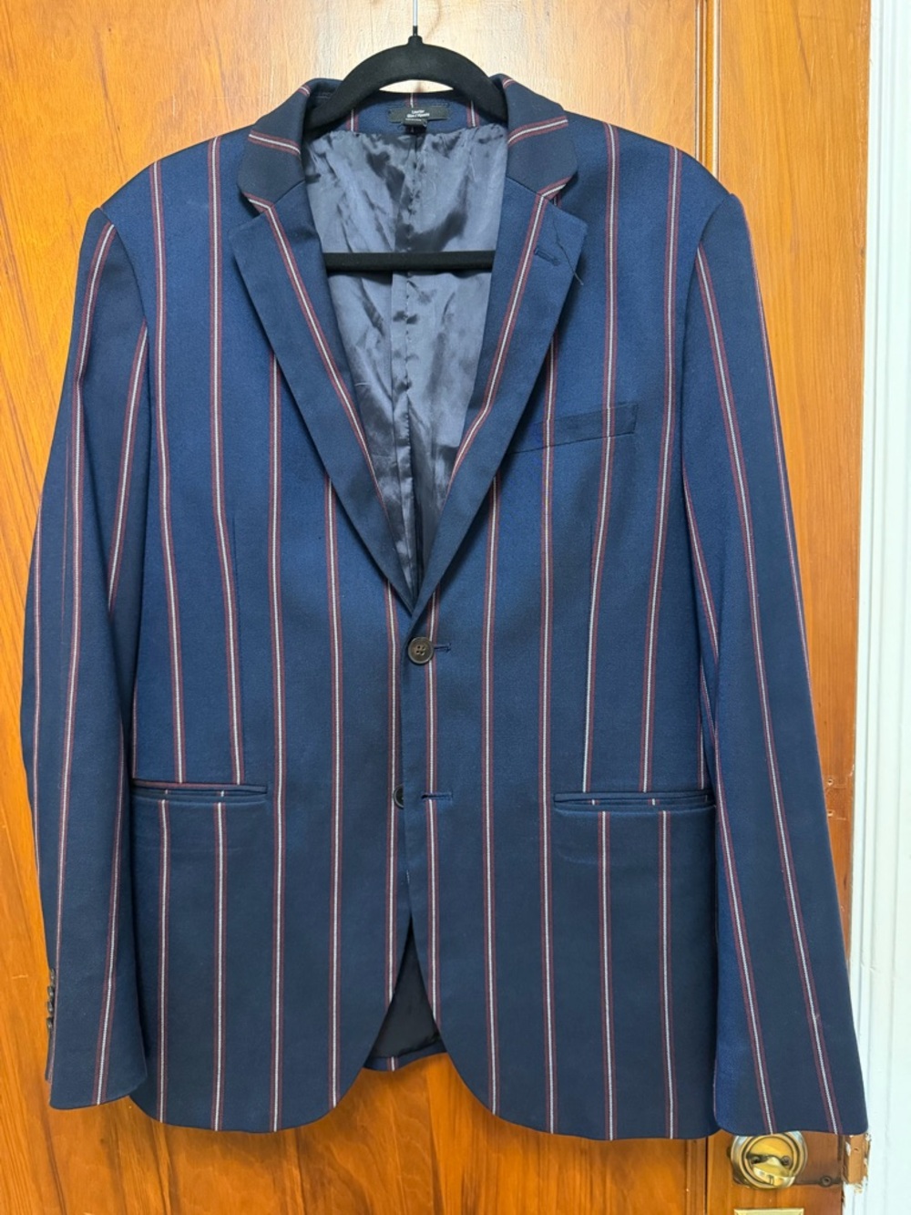 Frank & Oak Navy Blazer with Red Pinstripes